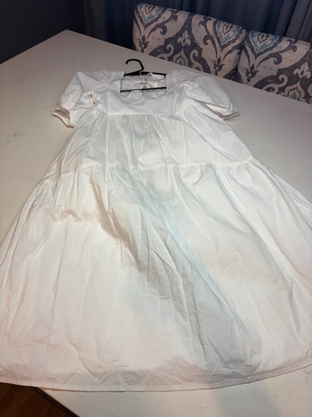 White Puff Sleeve Tiered Midi Dress